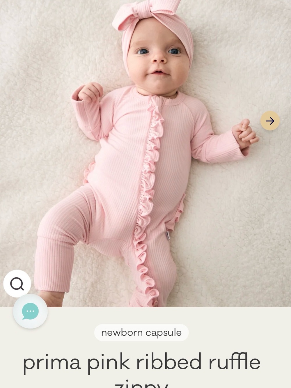 Soft Pink Ribbed Ruffle Zipper Footie